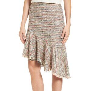 HALOGEN multicolor tweed ruffled asymmetric skirt
